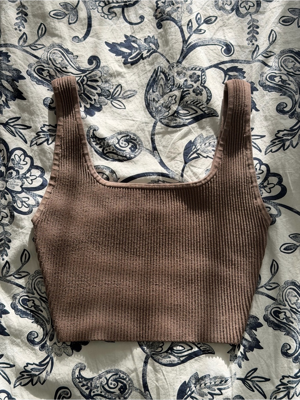 Babaton Ribbed Square-Neck Cropped Tank — Taupe Brown